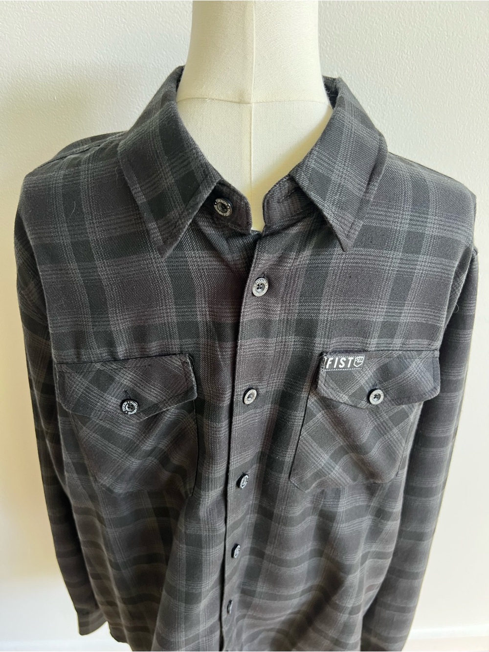 Dixxon FIST Handwear Flannel Shirt Mens Large L Black Gray Plaid Collab D-Tech
